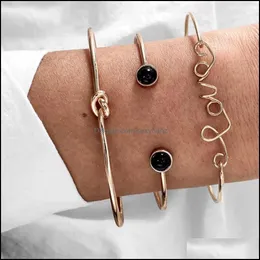 Bangle Armband Jewelry S1091 Fashion Vintage Armband Set Love Knot Open Circle 3st/Set Drop Delivery 2021 Q5Y7V
