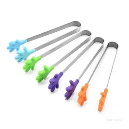 Köksprodukter Gullig kreativ liten silikonklipp Non glid rostfritt stål Mini Food Ice Square Suger BBQ Tongs Clips T9I001361