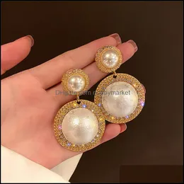 Dangle & Chandelier Earrings Jewelry Retro Luxurious Round Pearl Exaggerated Cold Crystal Fashion Earring For Women Aessories Drop Delivery