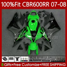 OEM Bodys för Honda CBR 600 RR CC F5 600CC 2007 2008 Bodywork 70NO.110 CBR600 RR CBR 600RR 600F5 Grön BLK CBR600RR 07 08 CBR600F5 2007-2008 Injektionsformfeudingar