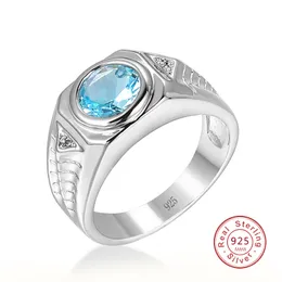 Mężczyźni Aquamarine Gemstones Blue Cyrkon Rings Dla Mężczyzn Vintage Luksusowe 925 Sterling Silver Wedding Jewelry Bijoux Bague do prezentów