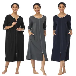 Kobiety Long Sleepwear Soft Zipper Zegarek Przednia Zimowa Ciepła Koszula Koszula Nocna Kimono Szlafrok Szlafrok Loungewar Maternity Housecoat Zip Up 210831