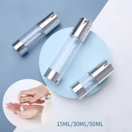 100 sztuk Airless Pompy Butelka 15ml 30ml 50ml Srebrny Kosmetyk Ciecz Krem Kontener Butelki Essence Butelki DH9875