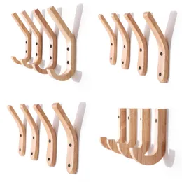 Natural Wooden Coat Hook Study Wall Mounted Clothes Scarf Hat Bag Storage Hanger Hooks 722 R2