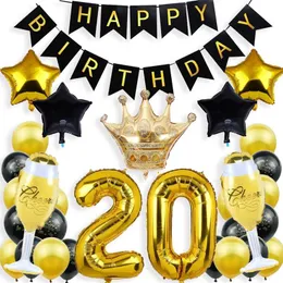 16 18 20 21 30 35 40 50 60 70 80 90 lat Happy Birthday Banner Buter Numer Party Balloon Dorosłych Urodziny Rocznica Decor 211216