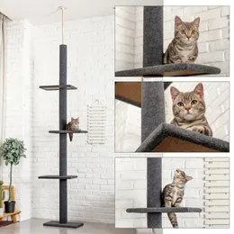 国内配達の高さ238-274cmの木のコンドミニアラブから天井の調節可能な猫のスクラッチャーの家具を保護する