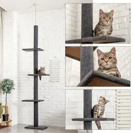 Domestic Delivery Height 238-274cm Tree Condo Scratching Post Floor to Ceiling Adjustable Cat Scratcher Protecting Furniture228p