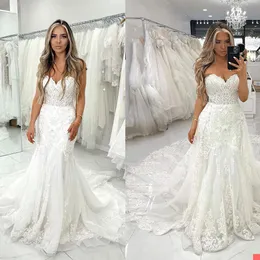 Gorgeous Mermaid Wedding Dresses Bridal Gown Lace Applique Beaded Custom Made Sweep Train Sweetheart Neckline Plus Size vestidos de novia mariee