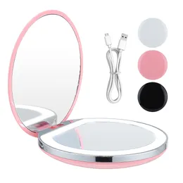 Portable Fold LED Makeup Mini Circular Compact Travel Luster Lustro Akumulator USB DearBeauty