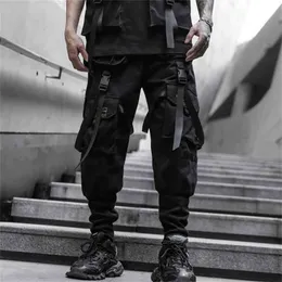 iidossan män lastbyxor mode svart harem joggare multi-fickor band sweatpants streetwear casual 210715