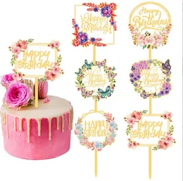 Kek toppers akrilik mutlu yıllar çocuklar veya yetişkinler için cupcake topper tatlı parti yıldönümü süslemeleri