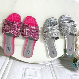 New Brand Women's Slipper Gina Ladies Flats Heels Sandal Shoes With Diamond High Quality