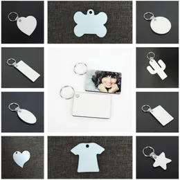 Julsublimering Keychain Dubbelsidig Trä Key Ring Party Pendant Square Heart Shape Keyring Vit DIY Festival Gift 24 stilar