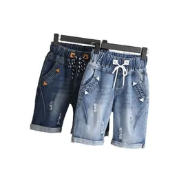 Large Size Women Fat MM Summer Students Denim Shorts Female 200 Pounds Plus Size Five Points Wide Leg Harem Trousers MZ1573 210625