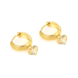 Fashionable Ladies Cuff Earrings of Love Round hang Heart Earring Real 24 k Fine Solid Yellow Gold GF Ornaments