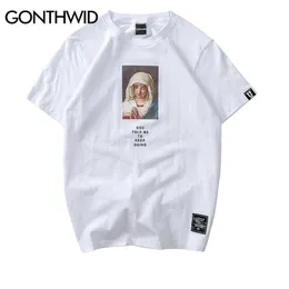 GONTHWID Men's Virgin Mary Printed Short Sleeve T Shirts Summer Casual Cotton Hip Hopo Tops Tees Fashion Streetwear Tshirts 210629