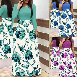 Oufisun stor storlek kvinnors klänning sommar casual blomma tryck maxi elegant dam bodycon vestidos långa kvinnliga plus 210517