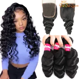 Brazilian Loose Wave With Closure 3 Bundles Brazilian Virgin Hair With Closure Unprocessed Human Hair Weaves Hair Bundles With 4x4 Closure