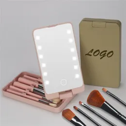 3 Colors LED Compact Mirror Storage box with makeup brush set portable rotating folding beauty cosmetics mirrors tools Arrivals 5pcs