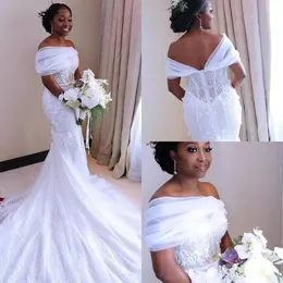 New White Mermaid Wedding Dresses Nigerian Arabic African Bridal Gowns Sheer Off Shoulder Sweep Train Robe De Soriee 328 328