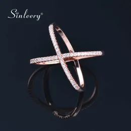 SINCEERY na moda x forma cruzada cordas de casamento rosa cor amarela cor de prata micro pavimentada anéis de cristal para mulheres jóias jz008 ssb x0715