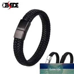 Charm Black Leather Bransoletka Mężczyźni Trendy Ze Stali Nierdzewnej Zapięcie Magnetyczne Bangle Punk Hiphop Mężczyzna Biżuteria Prezent 18.5 / 20.5 / 22 cm Cena fabryczna Ekspert Projektowa jakość