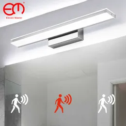 Luz de espelho LED Sensor de movimento PIR de aço inoxidável impermeável Lâmpada de parede acrílica moderna para banheiro 210724