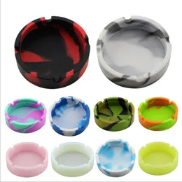 Food-Grade Safe Silicone Ashtrays Pure Colors Luminous Camouflage Custom Logo Dry Herb Tobacco Soft Portable Ash Holder Circle Round Home Smoking Cigarette Case