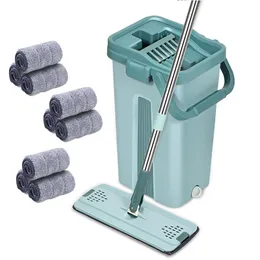 Microfiber Cleaning Mops Flat Squeeze Magic Automatic Home Kitchen Floor Cleaner Hand Free Mop With Bucket