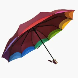 Automatic Women Rainbow 23"10K Umbrella Windproof Strong Frame Waterproof Fashion Colorful Big Paraguas 210320