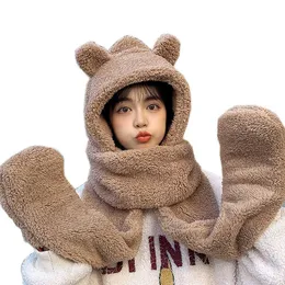 Imcute Winter Plush Sciarpa Guanti Cappello con cappuccio Kawaii Cute Girl Cartoon Bavaglino Stile dolce Colore puro Caldo