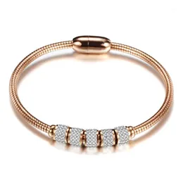 Rose Gold Rhinestone Bangles Luxury rostfritt stål manschettarmband kvinnor smycken pulseiras joyas de acero oxidable para mujer armband