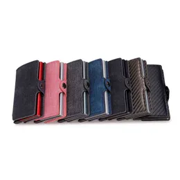 NXY Wallet Dienqi Carbon Fiber Cart Card Homens Marca De Couro Mini Magro Saco Metal RFID Mulheres Fina Pequeno Smart Vallet 0212