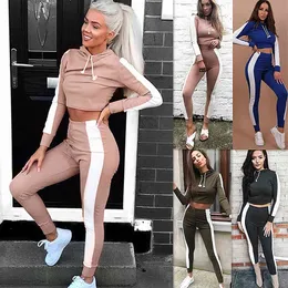Solid Striped 2020 Ny design Fashion Suit Set Women TrackSuit Two-Piste Style Outfit Sweatshirt Sport Wear X0428