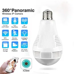 1080p 2.0mp H.265 Bezpieczeństwo WIFI Lampa kamerowa 360D Panoramiczna żarówka IP CCTV Nadzór wideo FISHEYE HD Night Vision Two Way Audio ICSEE App