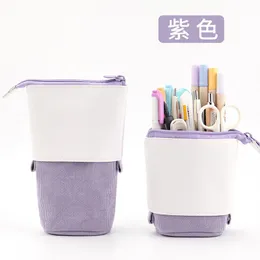 Bolsas de lápis Pu Holder Solid Color Stand Up Pen Bag Stationery Marker Pouch School Show