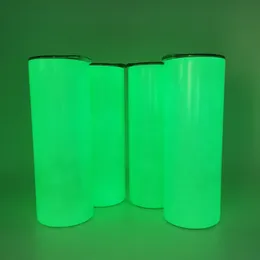 Cylinder Fluoresence Kubek Kawowy 20 uncji Glow In The Dark Sublimation Cup Transfery termiczne Travle Cups Luminous Proste DIY Transfer ciepła Drukuj Tubler