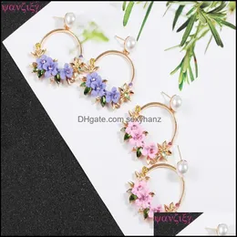 J￳ias Yanzixg Elegante Brincos de Flores C￭rculos de Big C￭rculo Para Mulheres Moda Moda Pearl Rhinestone Boucle Doreille Dangle Chandelier Drop Deliv