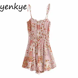 Patchwork Kwiatowy Krótki Kombinezon Kobiety Sexy Bez Rękawów Sling Holiday Beach Romper Summer Letni Casual Monos Mujer 210430