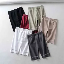 Sexy white black biker shorts women elastic High waist skinny fitness korean Streetwear Letter print short feminino 210521