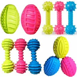 Free DHL Dog Teething Toys Balls With Bells Durable Dogs IQ Puzzle Chew for Puppy Small Doggy Teeth Cleaning Chewing Vocal Toy Dumbbell 3 Colors Red