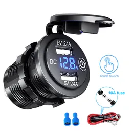 Snabbladdning QC 3 0 36W CAR Dual USB Charger Socket Waterproof med Voltmeter Switch för 12V 24V Motorcykel ATV -båt Marine RV252O