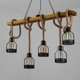 Loft vintage pendant lamp rope wood ceiling dining room restaurant cafe living hemp chandelier lighting decor droplight