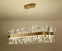 Modern guld lång ljuskristall metall ledd hängande lampa belysning vardagsrum hemkonst fixtur