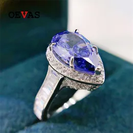 OEVAS 100% 925 Sterling Silver 8*1m Tanzanite Blue High Carbon Diamond Rings For Women Sparkling Wedding Party Fine Jewelry 211217