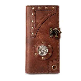 Wallets OMIKRON Women Steampunk Retro Leather Wallet Female Leisure Long Coin Purse Many Card Carteira Feminina Birthday Gifts