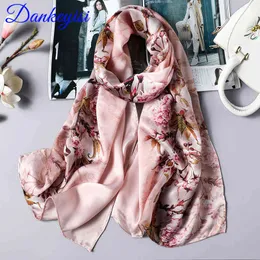 DANKEYISI Real Women Long Neck Soft Nature Silk Scarf Female Floral Print Lady Scarves Bandana