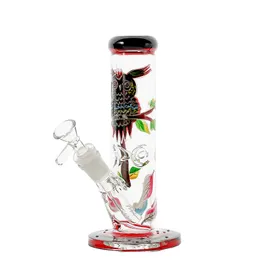 8 Inch Straight Perc Hookahs Glow In The Dark Oil Dab Rigs 5mm Thick Glass Bong 3D Owl Purple Decals Water Pipes 18mm Diffussed Downstem