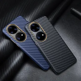 Luxus-Kohlefaser-Muster-Hüllen aus echtem Leder für Huawei P50Pro P50, stoßfest, schützen die Hülle