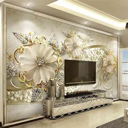 Europejski styl 3d ulgi kwiaty wzór biżuteria po malowidła tapety salon el luksusowy tło ścienne malowanie wystrój 210722